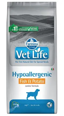 Farmina Vet Life hypoallergenic fish & potato сухой корм для взрослых собак всех пород при пищевой аллергии и пищевой непереносимости с рыбой и картофелем
